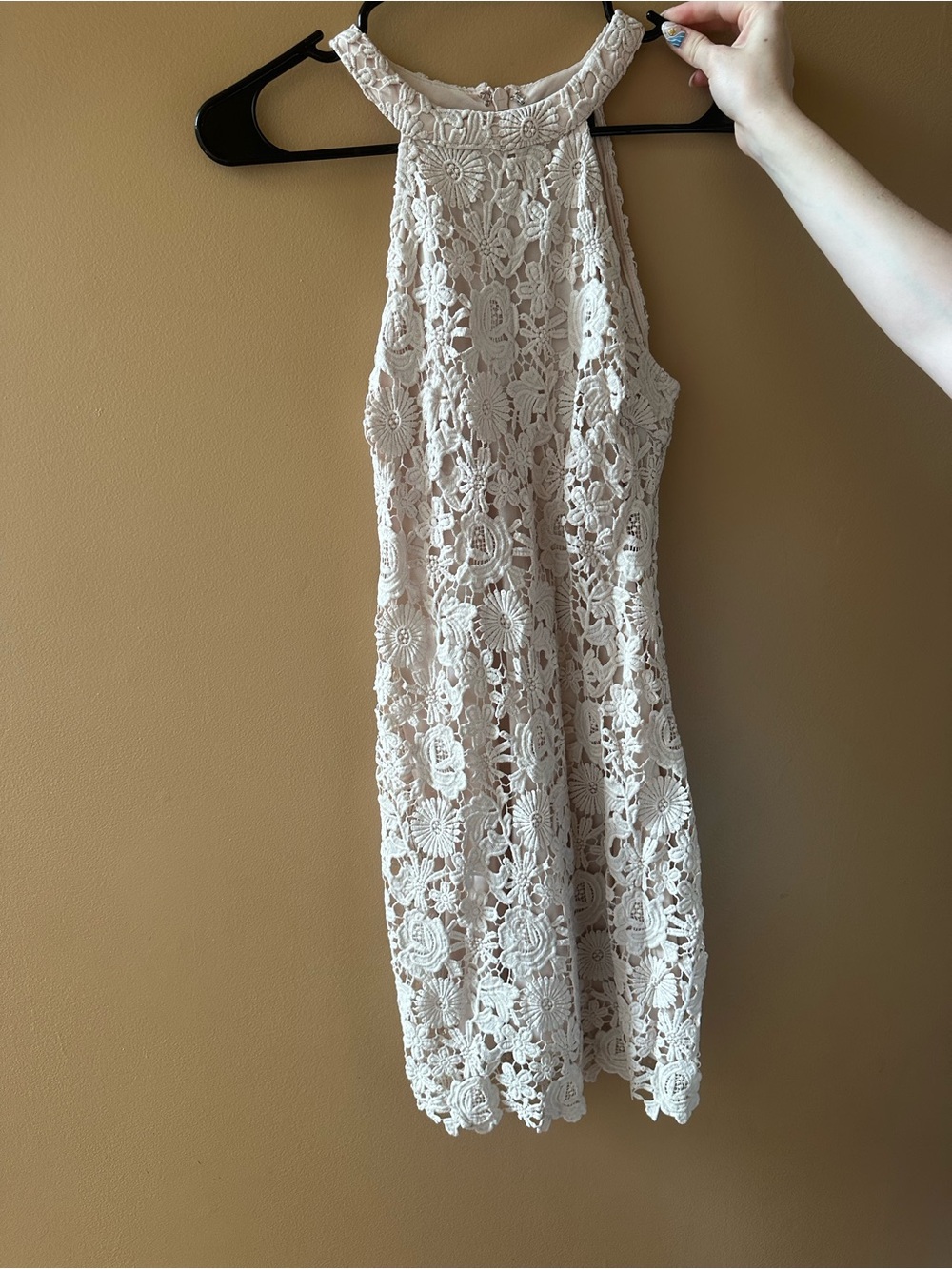 Women's Cream Lace Halter Dress